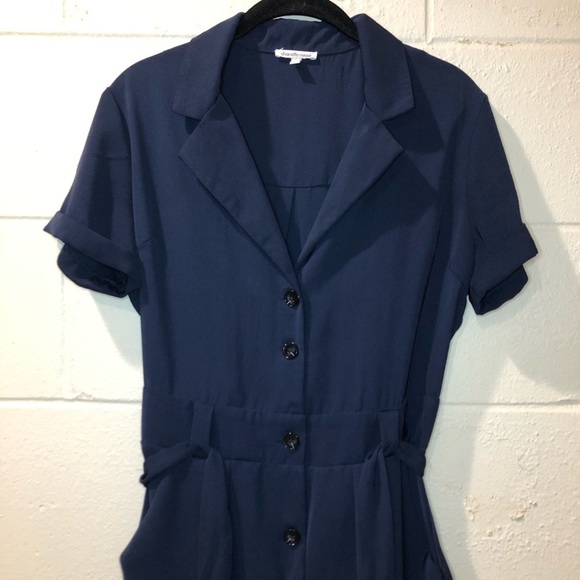 Charolette Russe Navy Blue Button Down Short Sleeve Belt Romper Size Small - Picture 2 of 9